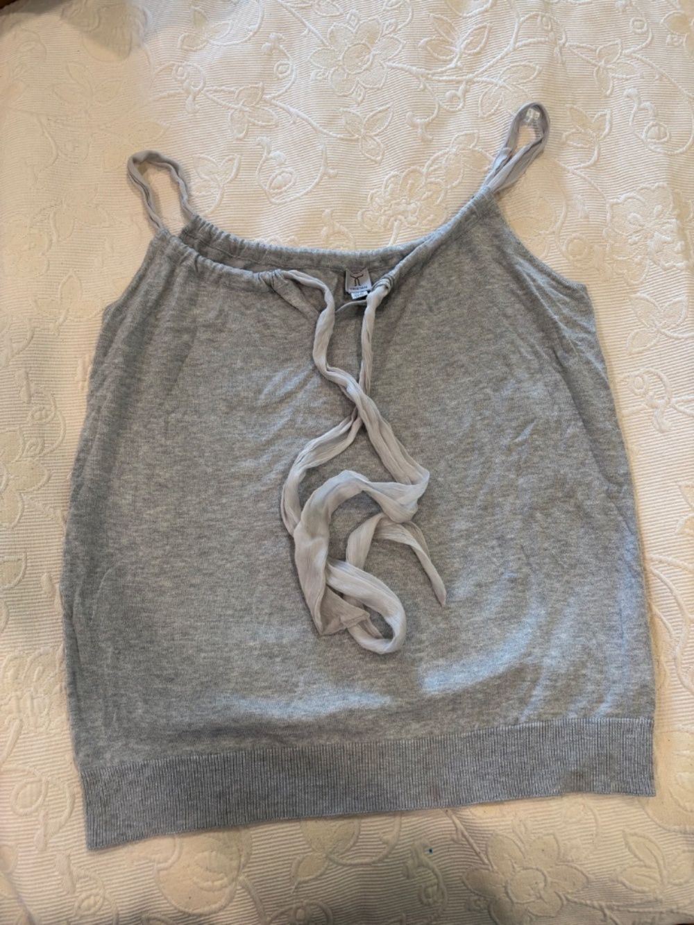 NWOT SILK Tristan Style Heather Gray Knit Cami Tank Top Chiffon Drawstring -Lg